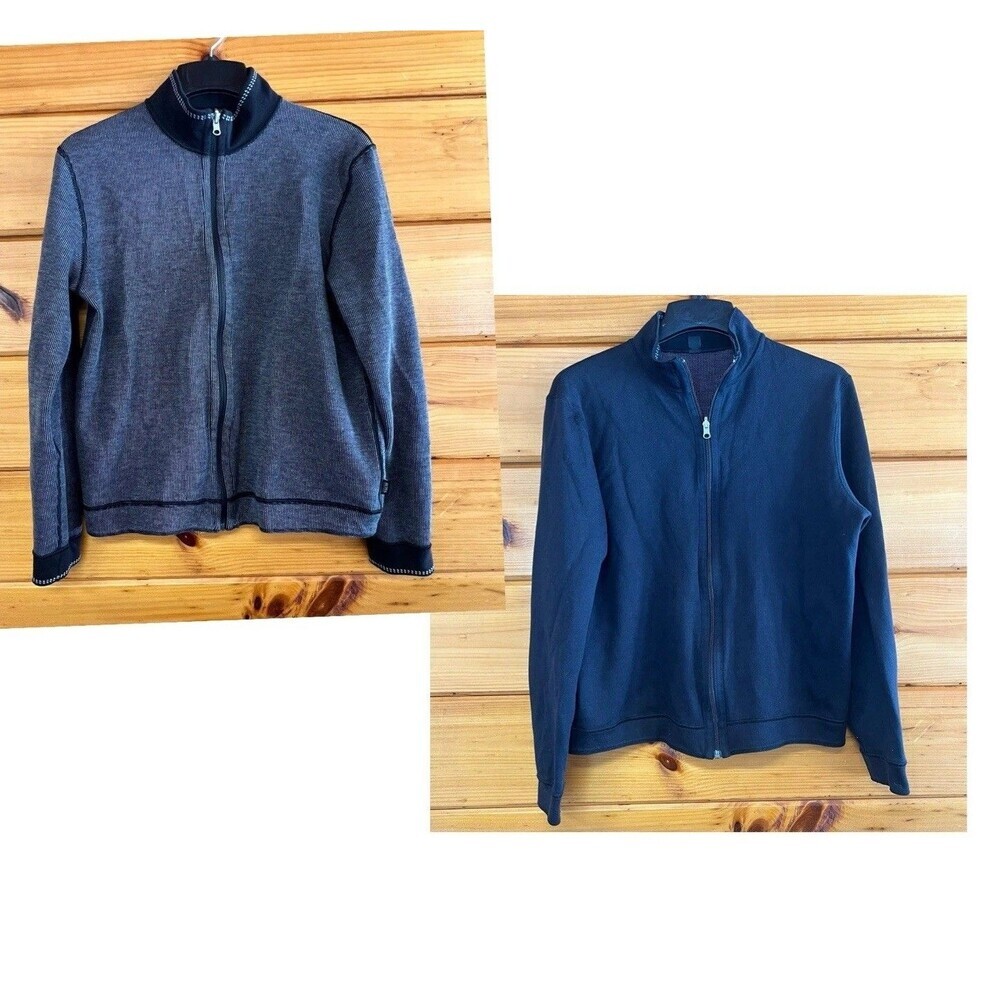 Hugo Boss Sweatshirt Sweater Jacket Full Zip Reversible Gray Black Men's L - XL
